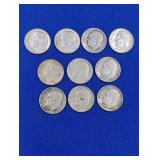 10 Silver Roosevelt Dimes -varied dates