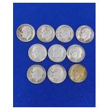 10 Silver Roosevelt Dimes -varied dates