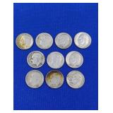 10 Silver Roosevelt Dimes -varied dates