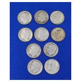 10 Silver Roosevelt Dimes -varied dates