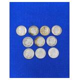 10 Silver Roosevelt Dimes -varied dates