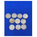 10 Silver Roosevelt Dimes -varied dates
