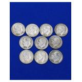 10 Silver Roosevelt Dimes -varied dates