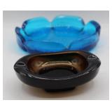 Vintage Blenko Blue Lotus Pebble Glass Ashtray &