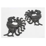Vintage Black Cast Iron Rooster Wall Plaque Set