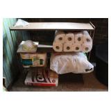 Metal Shelf w/Paper towels, Toilet Paper, etc