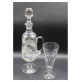 Vintage Etched Clear Glass Wine Decanter & +++