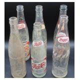 6 Vintage Glass Pepsi-Cola Bottles