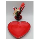 Red Heart-Shaped Ceramic or Pottery Platter +++