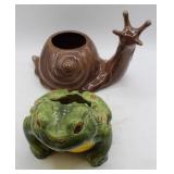 Vintage Ceramic Frog & Snail Flower Planter