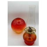 Vintage Amberina Eagle Hurricane Parlor Oil Lamp