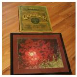 Vintage Tin Cinnamon Mat & Vintage Framed Red+++
