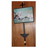 Vintage Black Metal Floral Handpainted Yard Sign