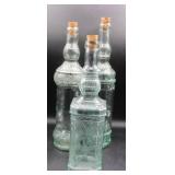 3 Vintage Green Tint Glass Bottles