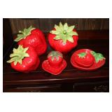 Vintage Ceramic Strawberry Canisters, etc 8pcs