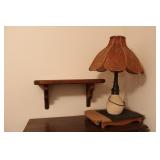 Vintage Lot ie Lamp, wooden Shelf, & Wooden +++