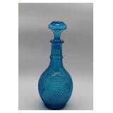 Vintage Blue Empoli Diamond Point Cut Glass Bottle