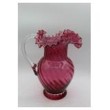 Vintage Fenton Cranberry Glass Pitcher w/Ruffled**