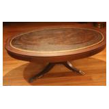 Vintage Oval Coffee Table w\Leather Top