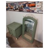 Wicker Night Stand and Mirror