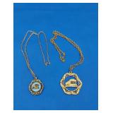 2 Greek Design Pendants with Necklaces