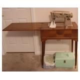 MCM Sewing Desk w/ Vtg Singer Sewing Machine + MCM Sewing Desk w/ Vtg Singer Sewing Machine +