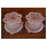 2pc Vtg Anchor Hocking Satin Pink Lace Edge Candle 2pc Vtg Anchor Hocking Satin Pink Lace Edge Candle