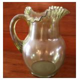 Vintage Art Glass Green Ruffle Pitcher Vintage Art Glass Green Ruffle Pitcher