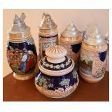 5pc German Beer Steins & Jar 5pc German Beer Steins & Jar
