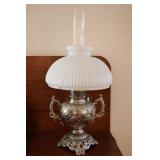 Ornate Silver Plate Electric Oil Lamp - Works Ornate Silver Plate Electric Oil Lamp - Works