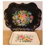2pc Hand Painted Trays - 1pc Toleware 2pc Hand Painted Trays - 1pc Toleware