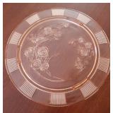 Vtg Cabbage Rose Pink Depression Cake Plate Vtg Cabbage Rose Pink Depression Cake Plate