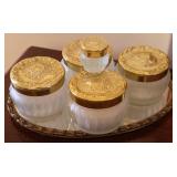 6pc Estee Lauder Jars & Vtg Style Mirror 6pc Estee Lauder Jars & Vtg Style Mirror