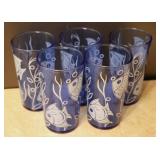 5pc Hazel Atlas Cobalt Sportsman Series Glasses 5pc Hazel Atlas Cobalt Sportsman Series Glasses