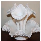 Fenton Style Milk Glass Hobnail Epergne