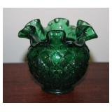 Fenton Marked Glass Colony Green Diamond Vase
