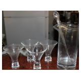 Artland Hand Blown 4 Martini Glasses & Pitcher
