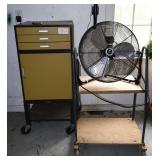 Metal Tool Cabinet, Fan & Rolling Shelf