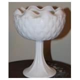 Vtg Indiana Milk Glass Quilted Pedestal Bowl