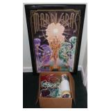 Mardi Gras Poster Framed Signed & Beads w/ Cups