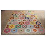 Vintage Hand Stitched Floral Patterned Quilt