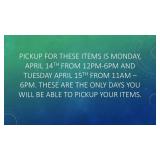 Auction Pickup Dates / Times