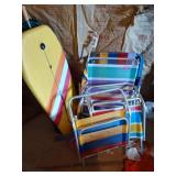 4 Beach Chairs, Umbrella, Body Board, Sand Toys