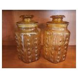 Set of 2 Amber Glass Canisters