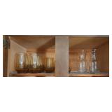 Amber Drinking Glasses and 2 Clear Wine Carafes