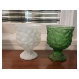 1 Milk Glass and 1 Green Glass Goblet Planters