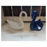 Vintage Cream Swan Planter and Blue Swan