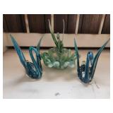 Murano Style Glass Swans Set of 3