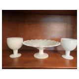 Milk Glass Goblets and Pedestal Bowl