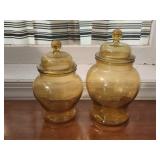 2 Amber Glass Ginger Jars
